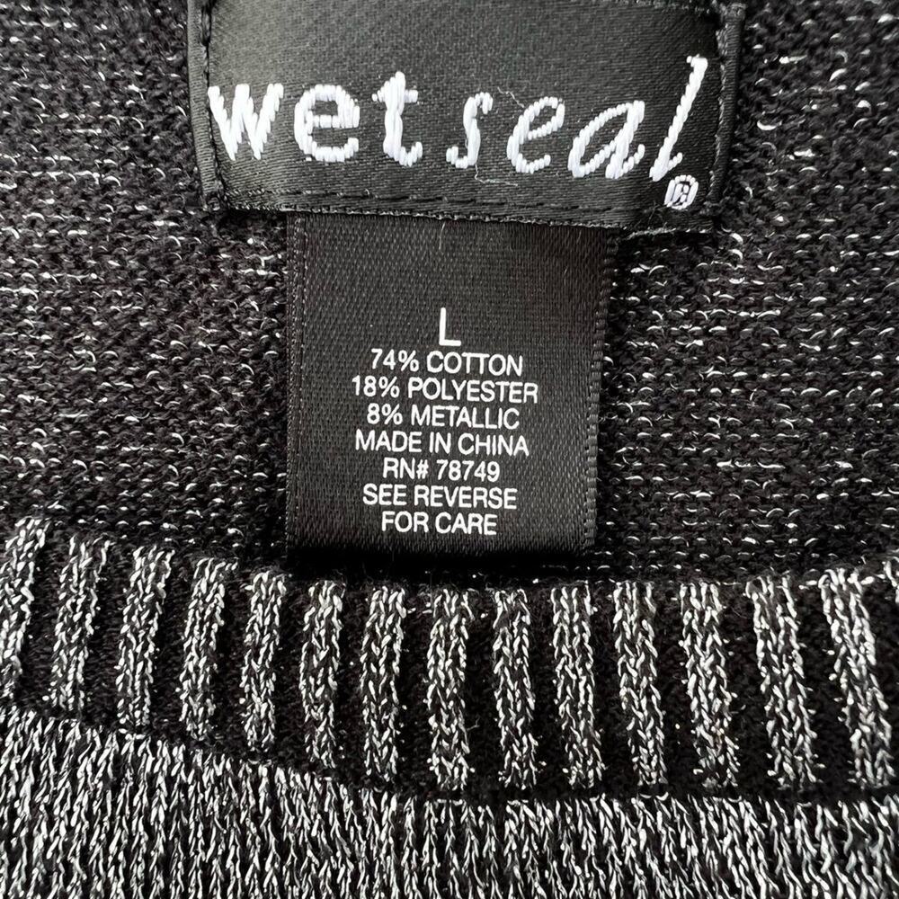 Wet Seal open/cold shoulder women's size L silver black shimmer sweater